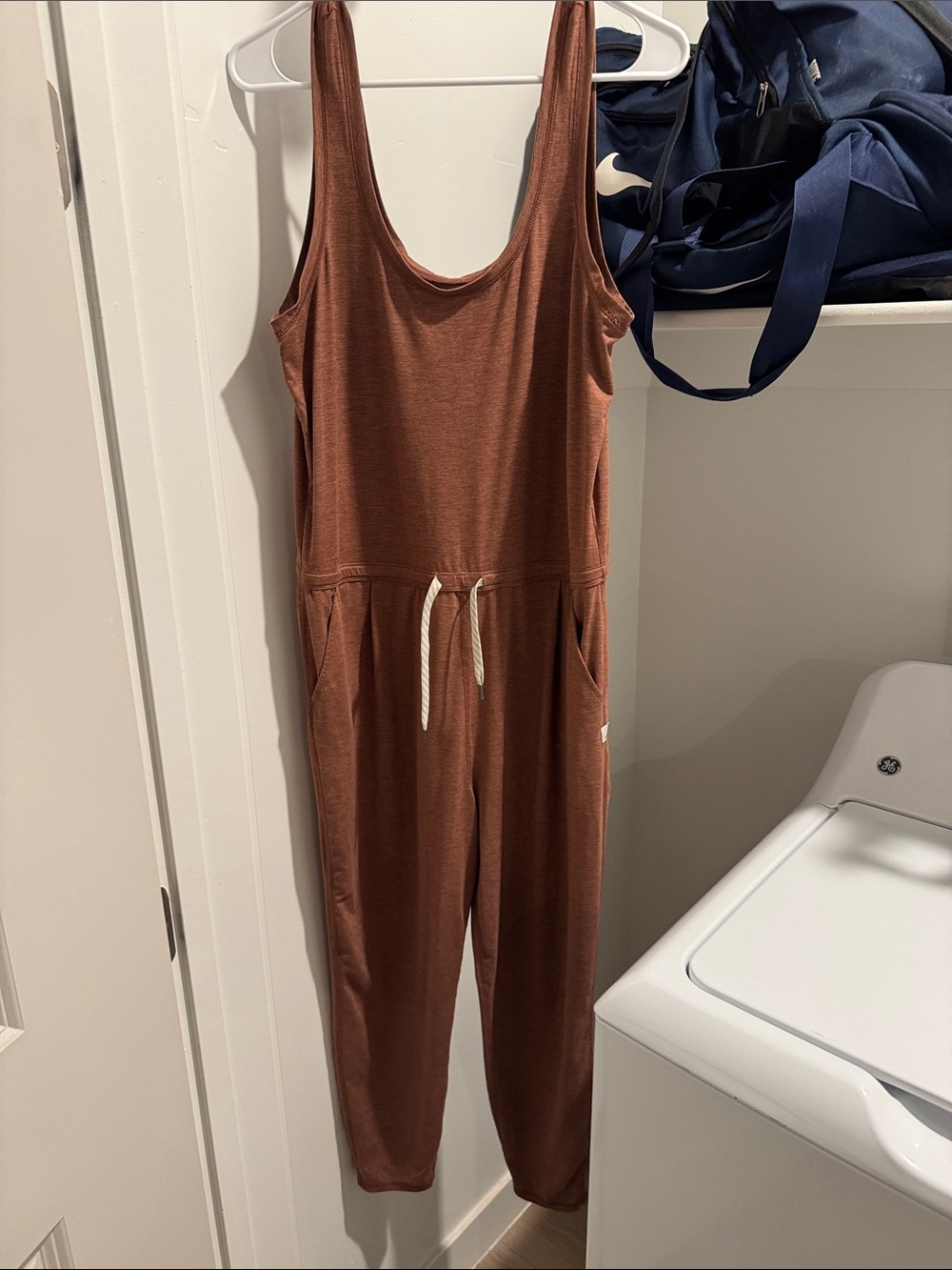 Vuori Rust Brown Tank Jumpsuit with Drawstring Waist